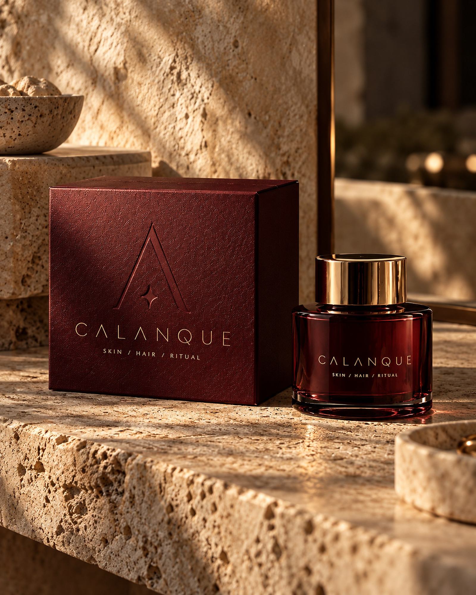 The Calanque box and cream jar on limestone