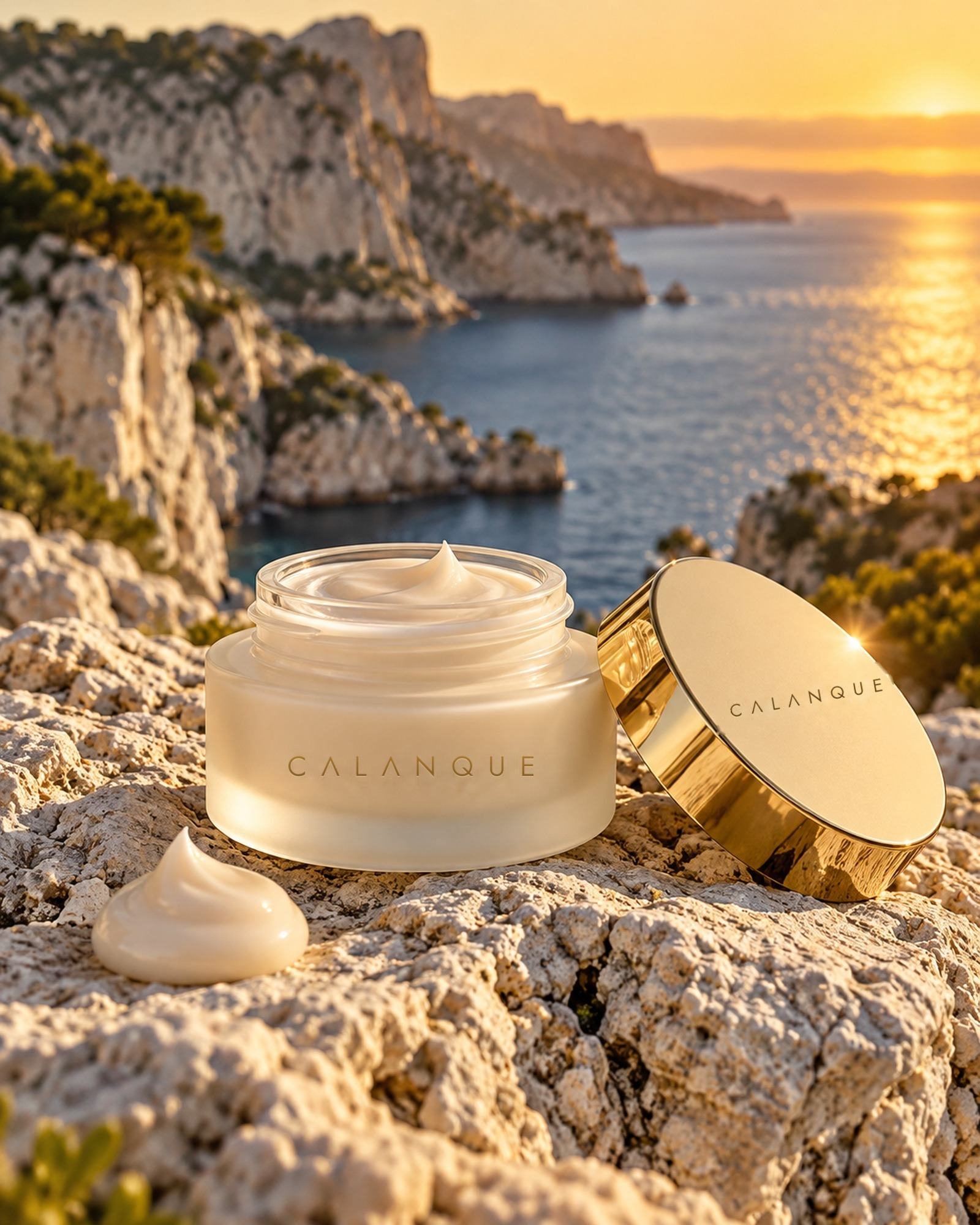A peak of ivory Eye Cream beside its open jar