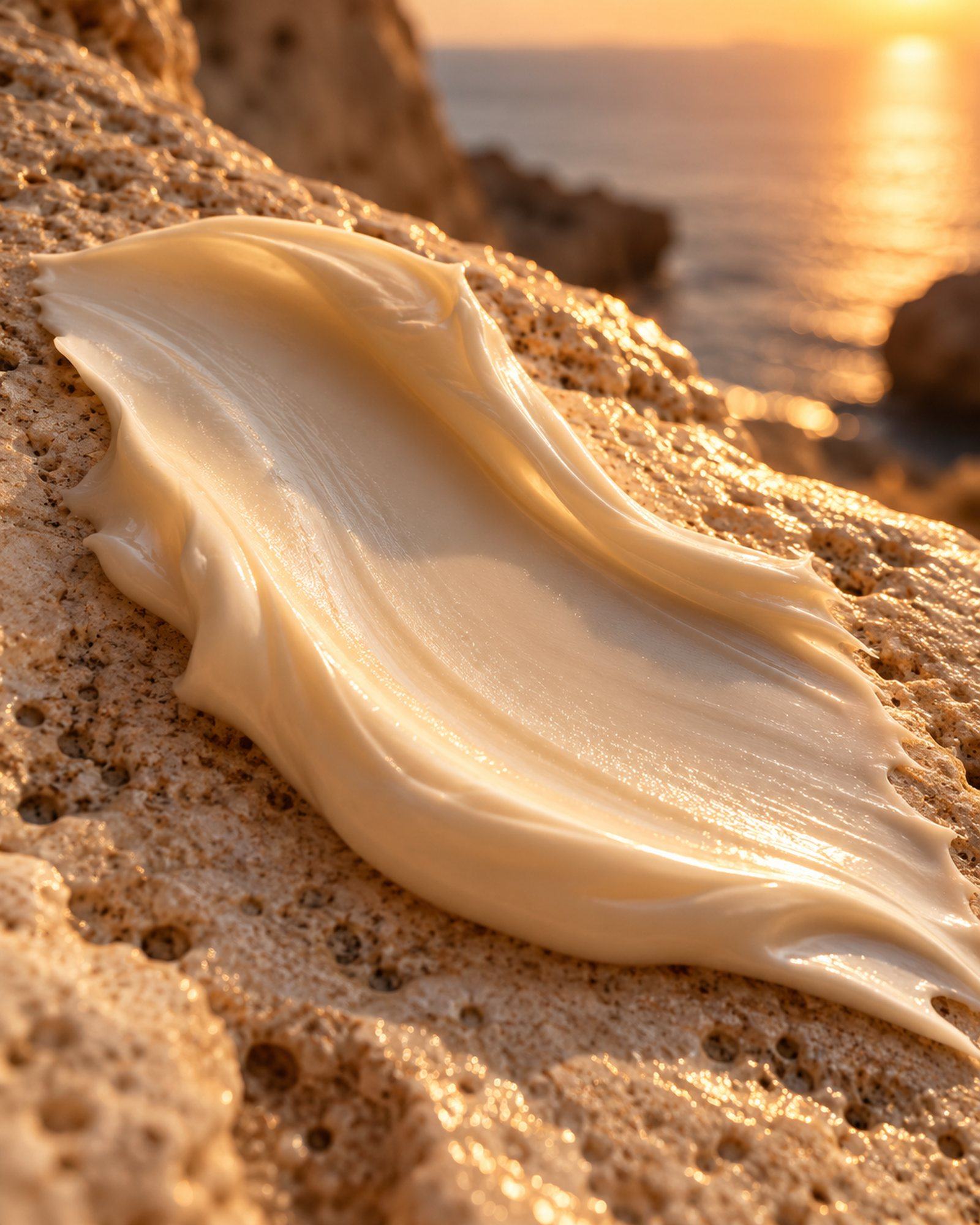 A glossy swipe of masque on limestone